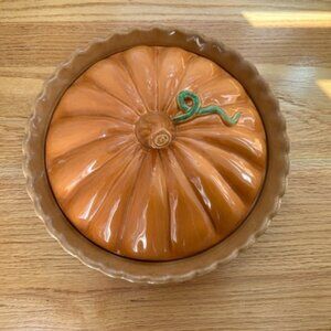 Vintage TREASURE CRAFT Thanksgiving Pumpkin Pie Baking Serving Lidded Dish